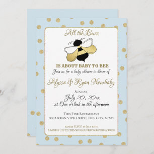 Invitation Bumble Bee Buzz Baby shower Bleu