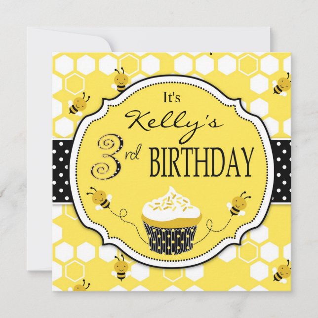 Invitation Bumble Bee Cupcake Troisième anniversaire (Devant)