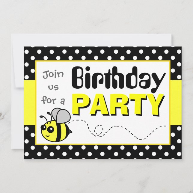 Invitation Bumble Bee Jaune et Noir Anniversaire (Devant)