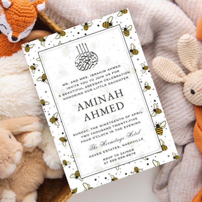 Invitation Bumble Bee Motif islamique neutre Aqiqa Aqeeqa (Créateur téléchargé)