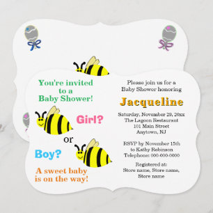 Invitation Bumble Bee Rose Bleu Hochet Baby Shower