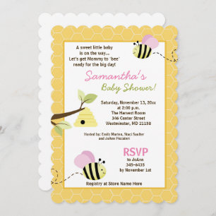 Invitation Bumble Bee Rose Wings Die Cut Baby shower Invitati