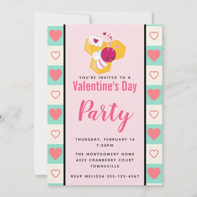 Invitation Bumble rose mignon Bee Valentine's Party (Devant)