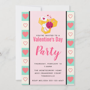 Invitation Bumble rose mignon Bee Valentine's Party