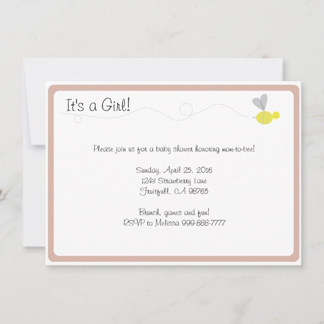 Invitation Bumblebebee Baby shower Pink Trim (Devant)