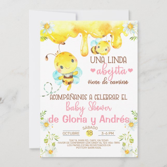 Invitation Bumblebee abejita baby shower invitation, espagnol (Devant)