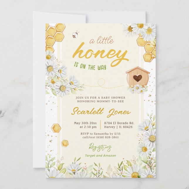 Invitation Bumblebee Bee Baby shower Little Honey Sweet Daisy (Devant)