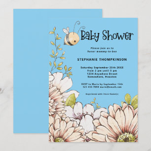 Invitation Bumblebee Florals Baby Blue Douche