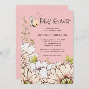 Invitation Bumblebee Florals Baby Rose Douche