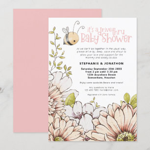 Invitation Bumblebee Florals Drive Thru Baby Rose Douche