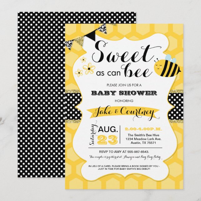 Invitation Bumblebee sucré comme peut être Baby shower (Devant / Derrière)