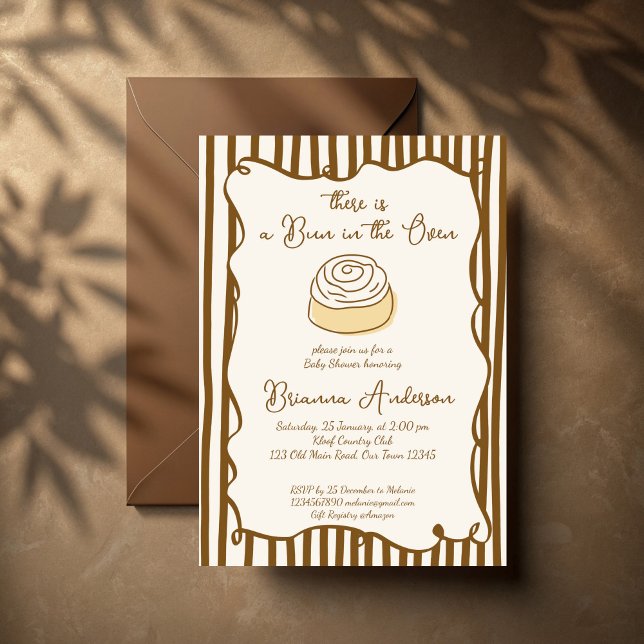 Invitation Bun au four fête de bébé (Bun in the oven baking baby shower invitation cards template hand drawn wavy border invites)