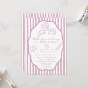 Invitation Bun au four rayures roses pâles Baby Shower