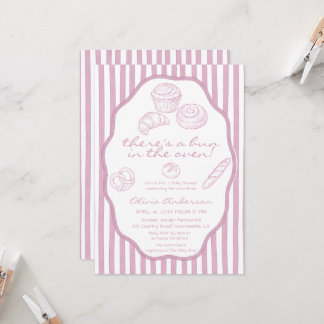 Invitation Bun au four rayures roses pâles Baby Shower