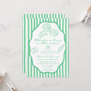 Invitation Bun au four rayures vertes Baby Shower