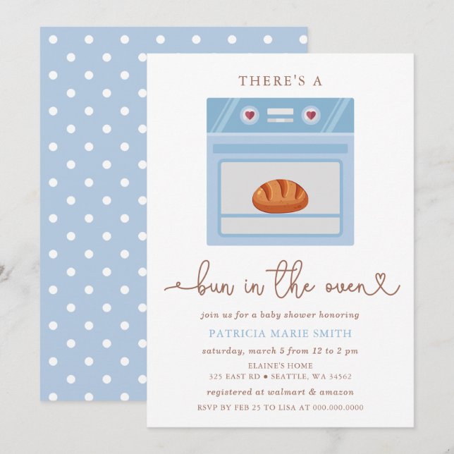Invitation Bun Dans Le Baby shower Bébé Bleu Four (Devant / Derrière)