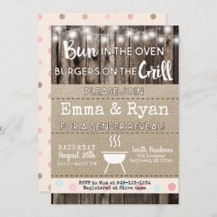 Invitation Bun dans le four BBQ Burlap Wood Genre Reveal
