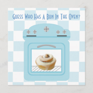 Invitation Bun In The Oven Baby Boy Baby shower Bleu
