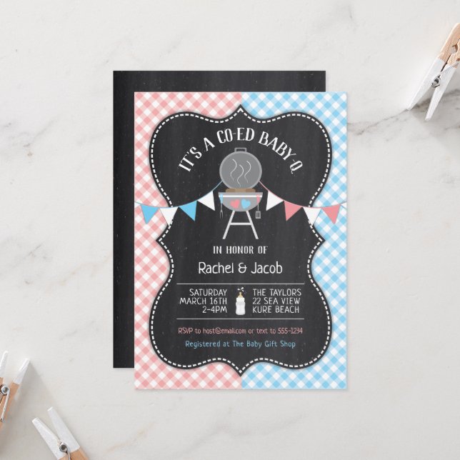 Invitation Bun in the Oven Gender Reveal Baby shower Invitati (Devant/Arrière en situation)