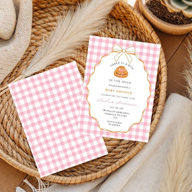 Invitation Bun In The Oven Gingham Brun  Baby Shower  (Créateur téléchargé)