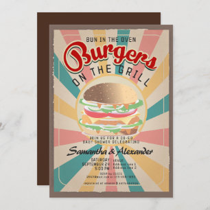 Invitation Bun Rétro Sur Le Baby shower BBQ Burger Four