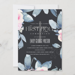 INVITATION BUNCH FLORAL BLEU BLEU BLACK PREMIER SAINT COMMUNI