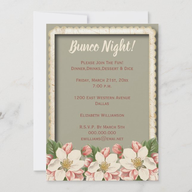 Invitation Bunco Dice - Filles Night Out Party Vintage (Dos)