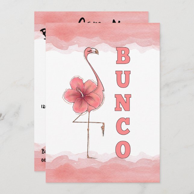 Invitation Bunco Game Girls Night Out Flamant rose Tropical R (Devant / Derrière)