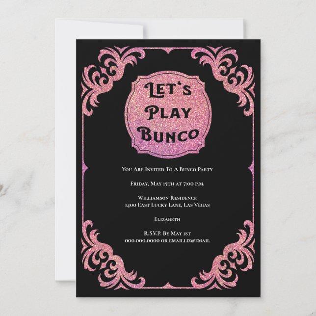 Invitation Bunco Party Parties scintillant rose Glam (Devant)