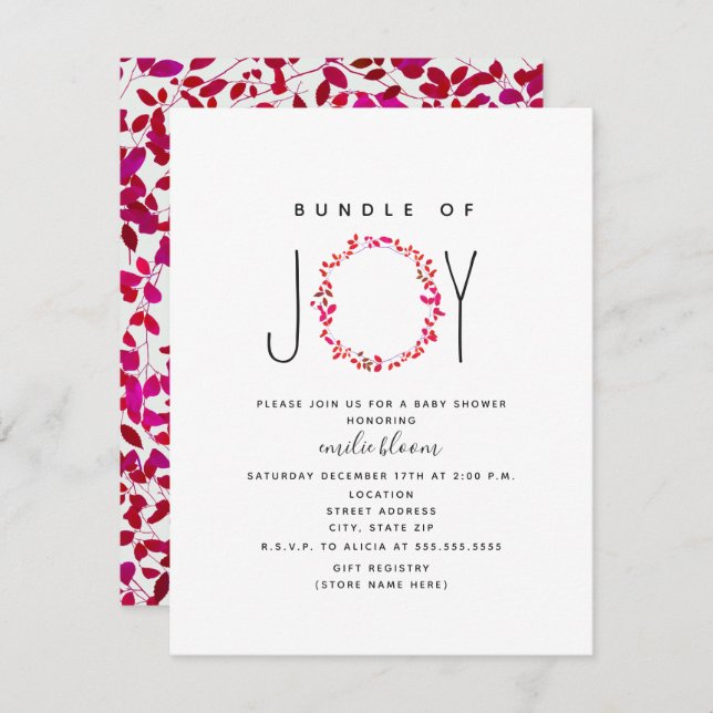 Invitation Bundle De Joy Girly Greenery Baby shower de couron (Devant / Derrière)