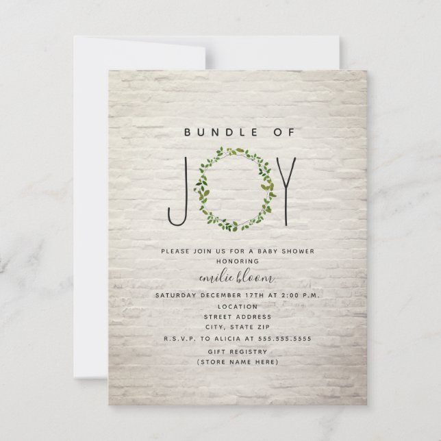 Invitation Bundle De Joy Greenery Baby shower En Brick De Ser (Devant)