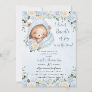 Invitation Bundle Joy Bear Blue Floral Boy Baby shower