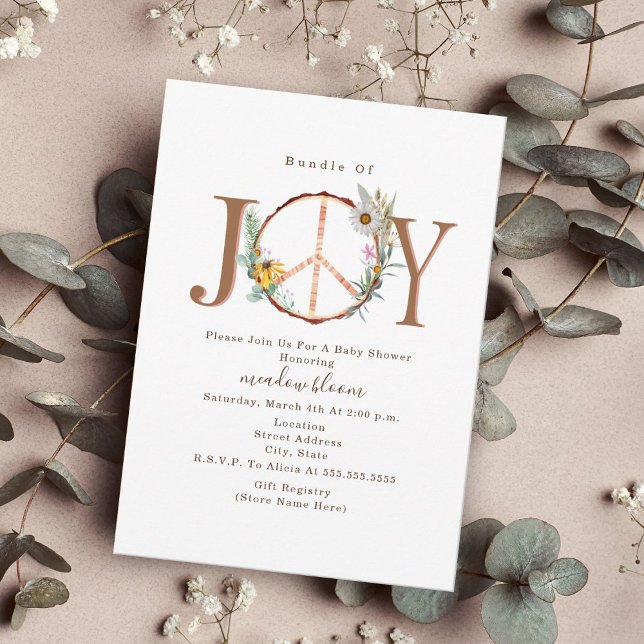 Invitation Bundle Of Joy Floral Peace Sign Boho Baby Shower (Créateur téléchargé)