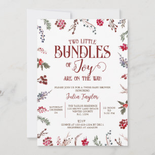 Invitation Bundof of Joy, Berries & Holly Twins Baby shower