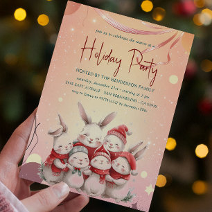 Invitation Bunnies Avec Écharpe Rouge Fête Chaleureuse Invita