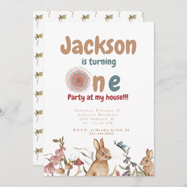 Invitation Bunnies Baby 1er anniversaire fête II (Devant / Derrière)