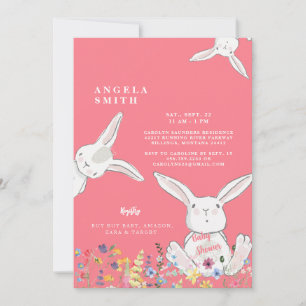 Invitation Bunnies & Baby shower coloré Fleur sauvage