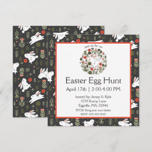 Invitation Bunnies blancs & Fleurs de printemps Pâques