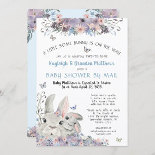 Invitation Bunnies Bois Baby shower Floral Bleu Par Courrier