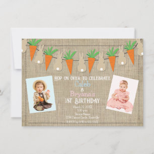 Invitation Bunnies & Carottes Pâques Anniversaire Photo