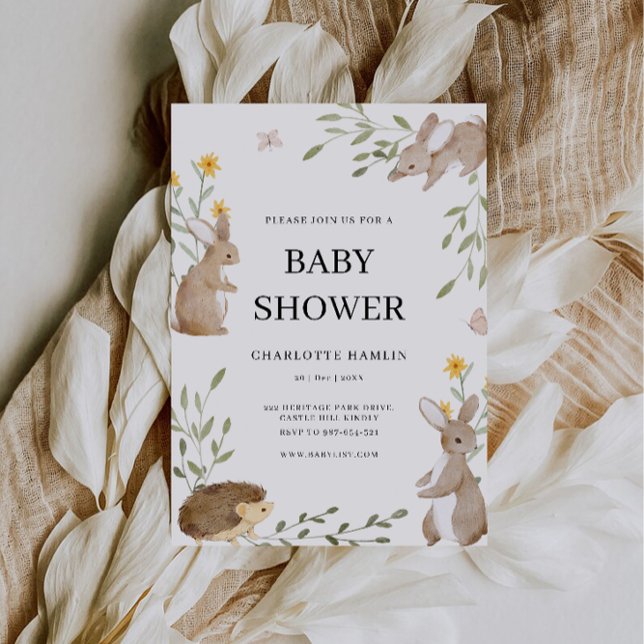 Invitation Bunnies Et Baby shower Verdoyant (Cute Bunnies And Greenery Baby Shower Invitation)
