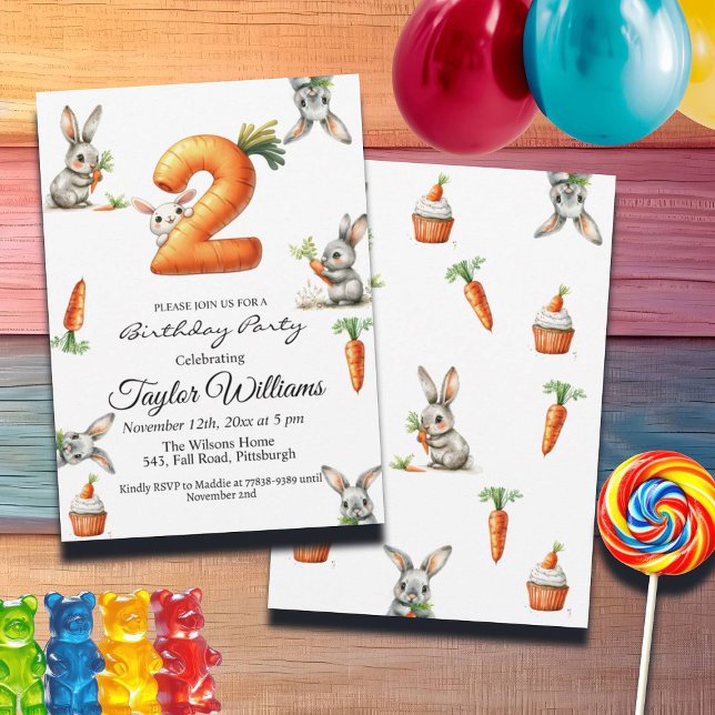 Invitation Bunnies et carottes 2e fête d'anniversaire (Créateur téléchargé)