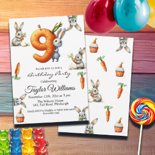 Invitation Bunnies et carottes 9e fête d'anniversaire