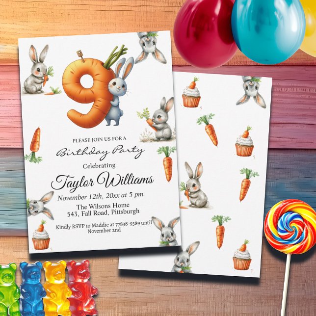 Invitation Bunnies et carottes 9e fête d'anniversaire (Créateur téléchargé)