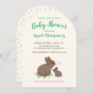 Invitation Bunnies mignons avec Baby shower de coeur