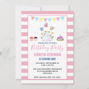 Invitation Bunnies, papillons et marguerites fête d'anniversa