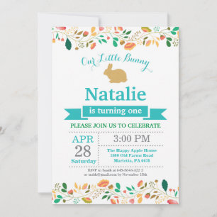Invitation Bunny Anniversaire Fille de Pâques Oeuf 1er Annive