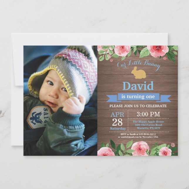 Invitation Bunny Anniversaire Fille de Pâques Oeuf 1er Annive (Devant)