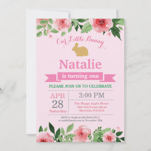 Invitation Bunny Anniversaire Fille de Pâques Oeuf 1er Annive
