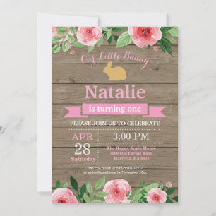 Invitation Bunny Anniversaire Fille de Pâques Oeuf 1er Annive